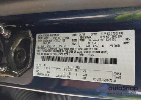 2017 Ford F-150 Xlt from USA, damaged, VIN 1FTEW1EGXHFC27771